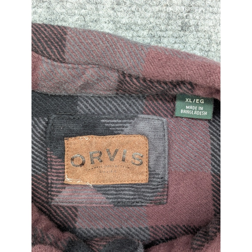 Orvis Mens Shacket XL Flannel Shirt Button Up Plaid Maroon Gray Casual Outdoorsy - Picture 5 of 8
